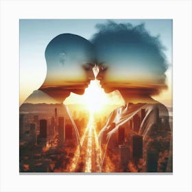 Couple Kissing At Sunset Canvas Print