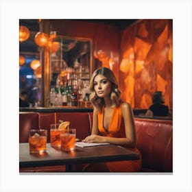 Beautiful Woman In Orange Dress In A Bar 2 Canvas Print