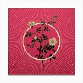 Gold Pink Hedge Rose Glitter Ring Botanical Art on Viva Magenta n.0144 Canvas Print