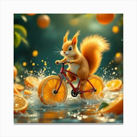 Squirrel On A Bicycle Canvas Print