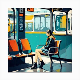 Portrait Of A Woman Waiting For A Train Canvas Print