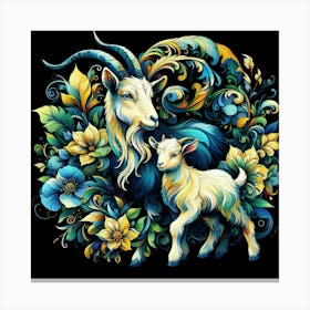Goats And Flowers Canvas Print