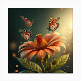 Butterflies On A Flower Canvas Print