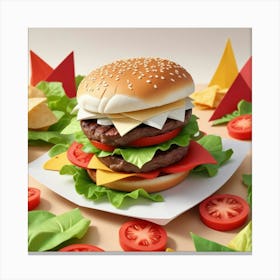 Papercut Illustration Deconstructed Hamburger Canvas Print