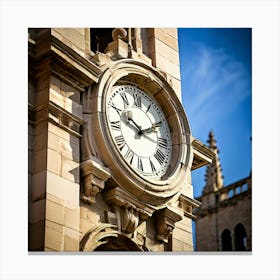 Clock Time Architecture Stone Building Old English Vintage Historical Heritage Classic An (3) Canvas Print