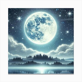 Full Moon Over Lake 7 Canvas Print