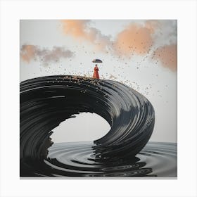 Woman Standing On A Wave Canvas Print