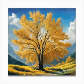 Golden Canopy Autumn Tree Against Blue Sky (4) Canvas Print