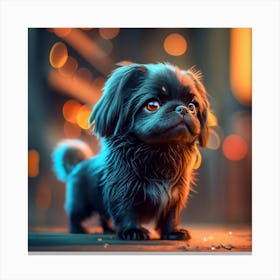 A Small Black Dog With Long Fur Photo Cinemat Canvas Print