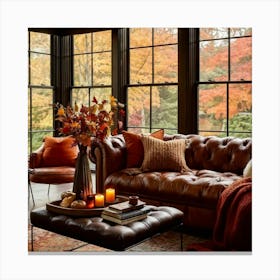 Autumn Living Room Embracing The Essence Of Comfort With A Palette Of Warm Oranges Reds And Golds (4) Canvas Print