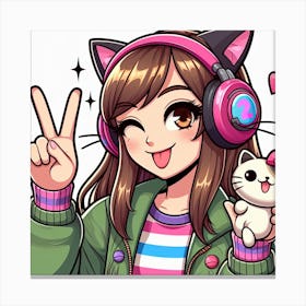 Anime Girl With Headphones 3 Canvas Print