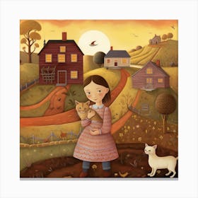 Girl And Her Cat Canvas Print