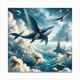 Whales And Jellyfish Flying Canvas Print