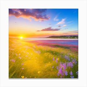 Sunset Over Wildflowers Canvas Print