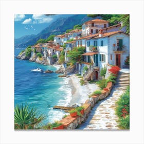 Italian Village By The Sea Canvas Print