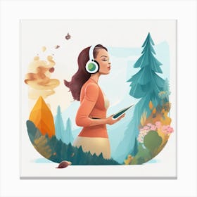 Woman In The Forest Listening To Music Canvas Print