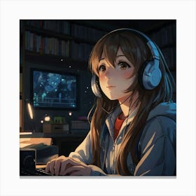 Anime Girl With Headphones 1 Canvas Print