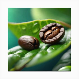 Coffee Beans On A Leaf 2 Canvas Print