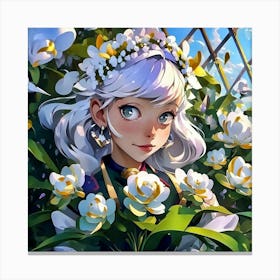 Anime Girl With Flowers Canvas Print