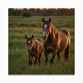 Horse And Foal At Sunset 10 Canvas Print