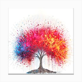 Nature's Energy Red Tree Vector Ink Splash Effect Canvas Print