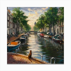 Painting Of Amsterdam With A Cat In The Style Of Gustav Klimt 1 Canvas Print