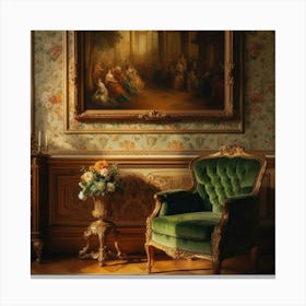 Green Chair In Front Of A Painting Canvas Print