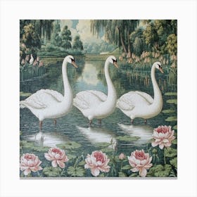 Swans In A Pond Art Canvas Print