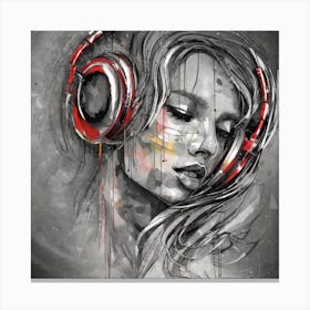 Girl With Headphones Canvas Print