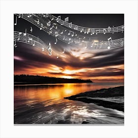 Sunset With Music Notes 4 Canvas Print