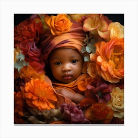 Portrait Of A Baby With Flowers Canvas Print