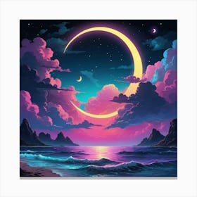 In The Dark Of Night Moonlit beach Canvas Print