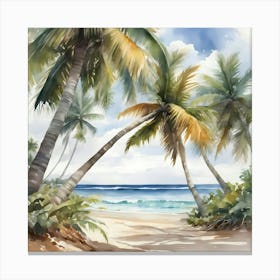 Tropical Beach With Palms Canvas Print