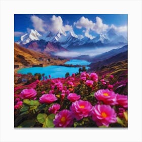 Pink Flowers In The Mountains 1 Canvas Print