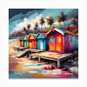 A Spectrum Of Colors In Beachside Huts Canvas Print