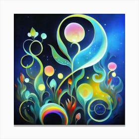 Abstract oil painting: Water flowers in a night garden Canvas Print