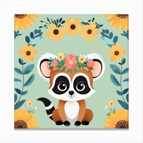 Floral Baby Lemur Nursery Illustration (25) Canvas Print