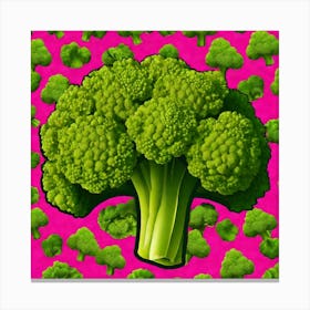 Green Broccoli On Pink Background Canvas Print
