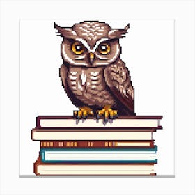 Owl On Books, An Owl Perched On A Stack Of Books Symbolizing Wisdom And Learning Canvas Print