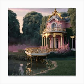 Pink House By The Pond Canvas Print