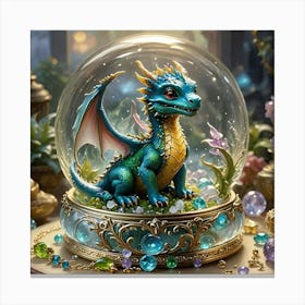 Blue Dragon In A Snow Globe Canvas Print