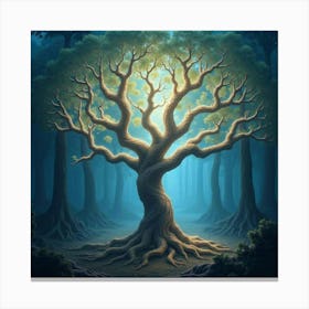 An Ethereal Tree With Branches Of Luminous, Flowing Energy In A Mystical Forest 1 Canvas Print