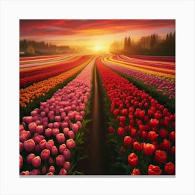 Tulip Field At Sunset Canvas Print