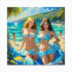 Two Girls On The Beach ion Canvas Print