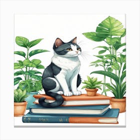 Cat On Books Canvas Print