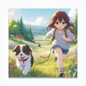 Anime Girl and her Dog Canvas Print