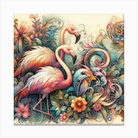 Colorful Flamingos 3 Canvas Print