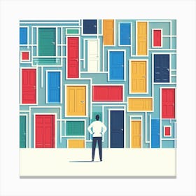 Man Standing In Front Of Colorful Doors Canvas Print