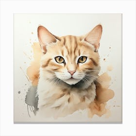 Watercolor Portrait Of Tabby Cat Canvas Print