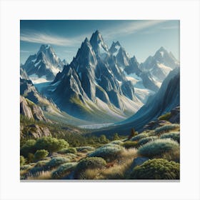 A Photorealistic Image Of A Stunning Natural Landscape Featuring Majestic Mountains Canvas Print